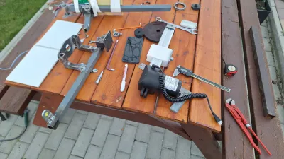 Welded parts on bench